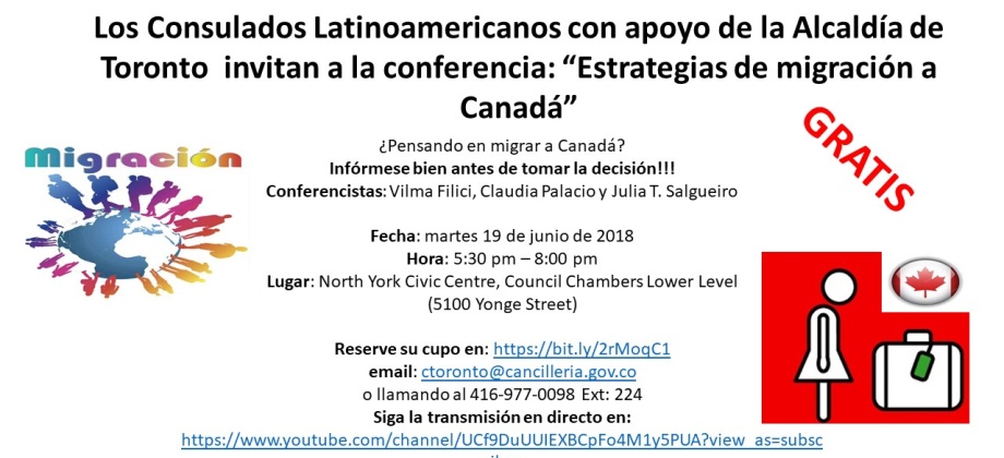 Consulado de Colombia en Toronto invita a la conferencia: “Estrategias de migración a Canadá”