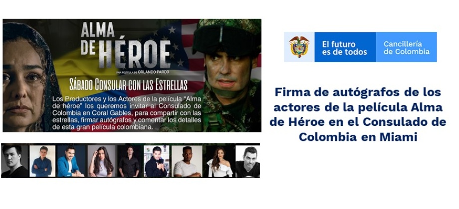 Firma de autógrafos de los actores de la película Alma de Héroe en el Consulado de Colombia 
