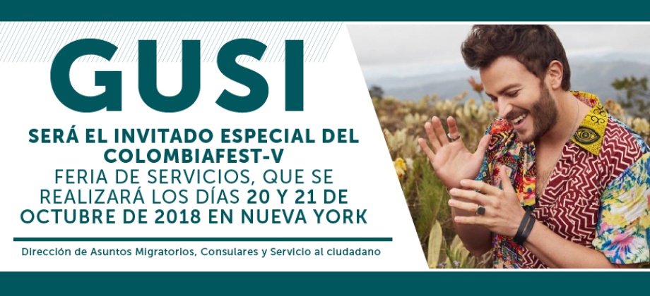 Gusi será el invitado especial del ColombiaFest-V Feria de Servicios, que se realizará los días 20 y 21 de octubre de 2018 