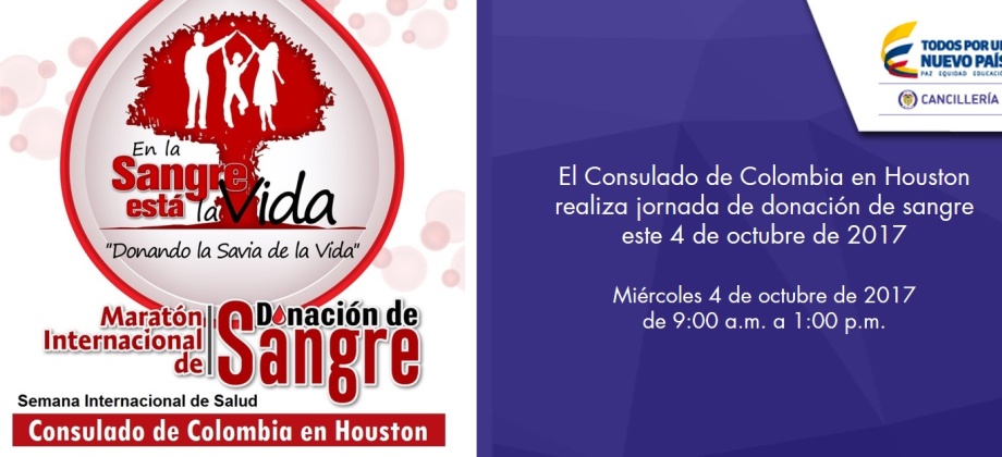 El Consulado de Colombia en Houston realiza jornada de donación de sangre este 4 de octubre de 2017