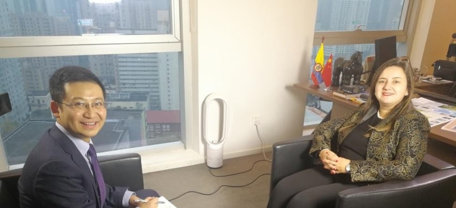 Cónsul Luz Helena Echeverry se reunió con Jiajiabin, presentador del programa Diálogo de CGTN Español, para hablar sobre la comunidad colombiana en Shanghái