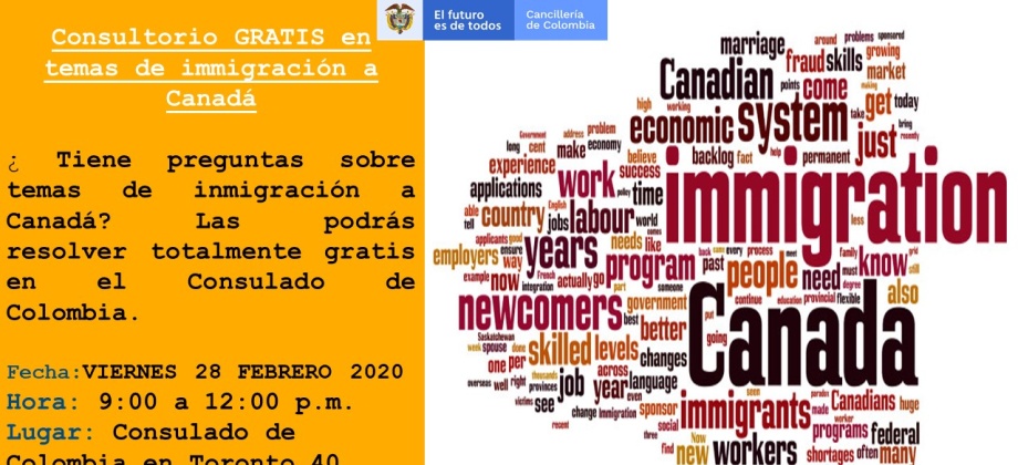En la sede del Consulado de Colombia en Toronto se realizará la charla sobre inmigración el viernes 28 de febrero de 2020