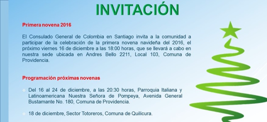 Consulado de Colombia en Chile invita a participar de la primera Novena Navideña 