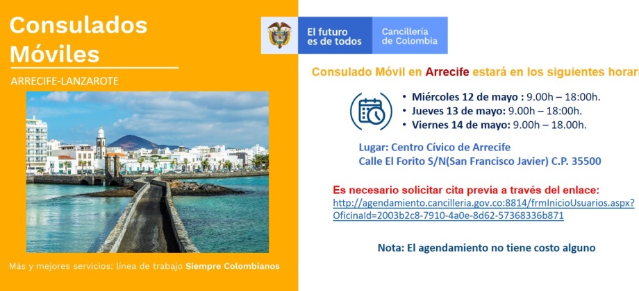 El Consulado de Colombia en Las Palmas de Gran Canaria realizará un Consulado Móvil en Arrecife, del 12 al 14 mayo de 2021