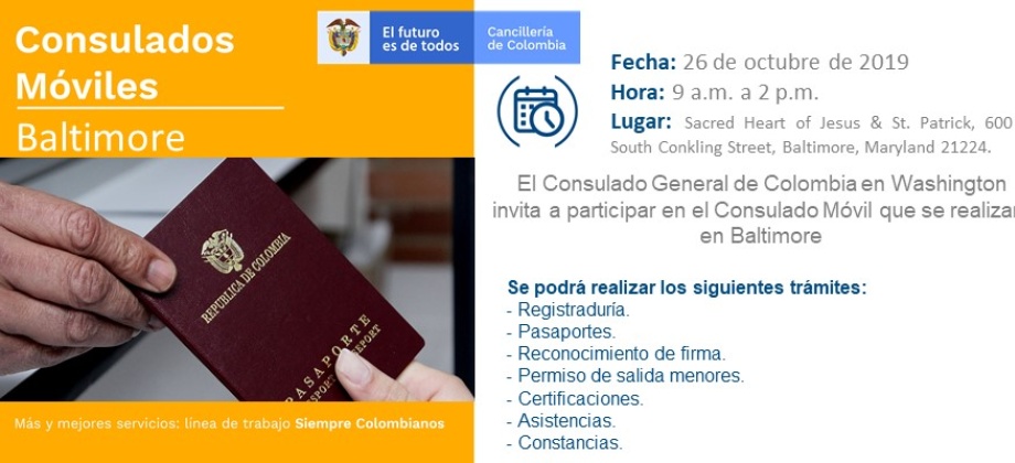 imagen de pasaporte con la fecha del Consulado Móvil en Baltimore el 26 de octubre 