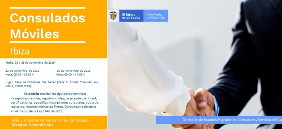 Fecha e información de la jornada de Consulado Móvil en la ciudad de Ibiza los días 22 y 23 de noviembre 