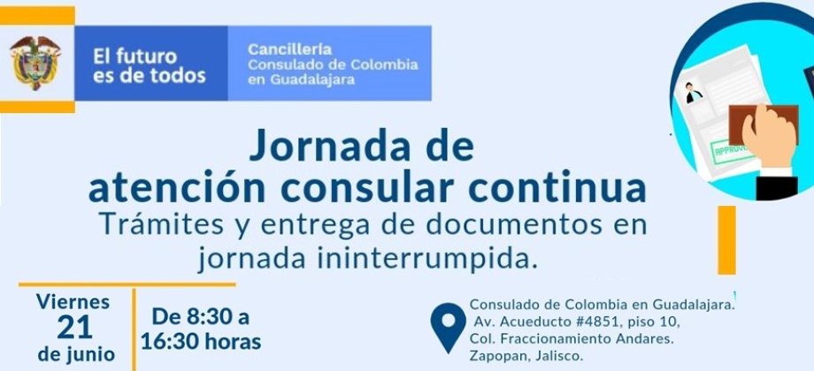 Jornada de Atención Consular Continua el viernes 21 de junio en el Consulado de Colombia 