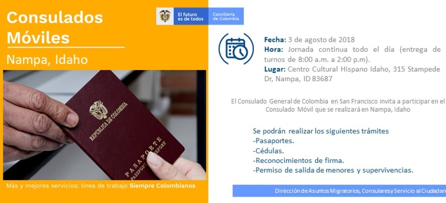 Jornada de Consulado Móvil en Nampa, Idaho el 3 de agosto 