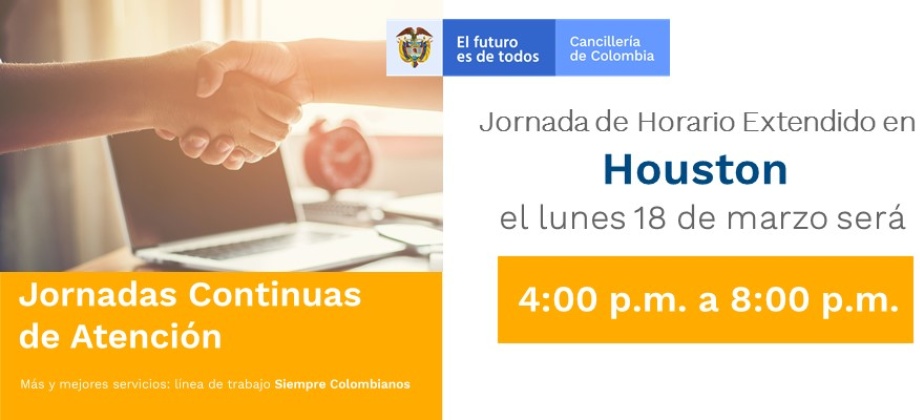 Consulado de Colombia en Houston tendrá una Jornada Extendida de Atención el lunes 18 de marzo