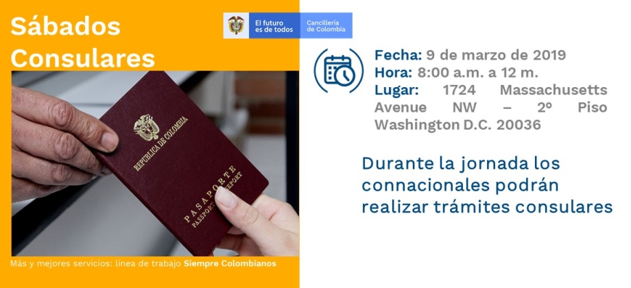 Jornada de Sábado Consular este 9 de marzo en la sede del Consulado de Colombia 