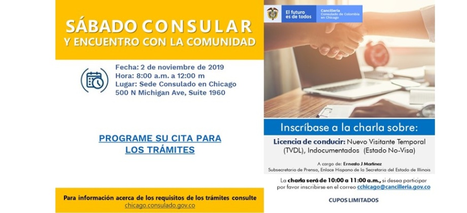 Jornada de Sábado Consular y encuentro con la comunidad el 2 de noviembre 