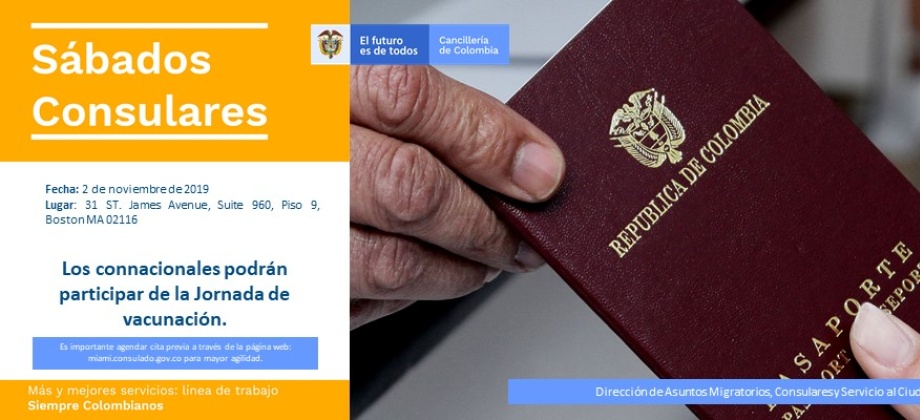 Jornada de vacunación para los colombianos durante el sábado consular del 2 de noviembre de 2019