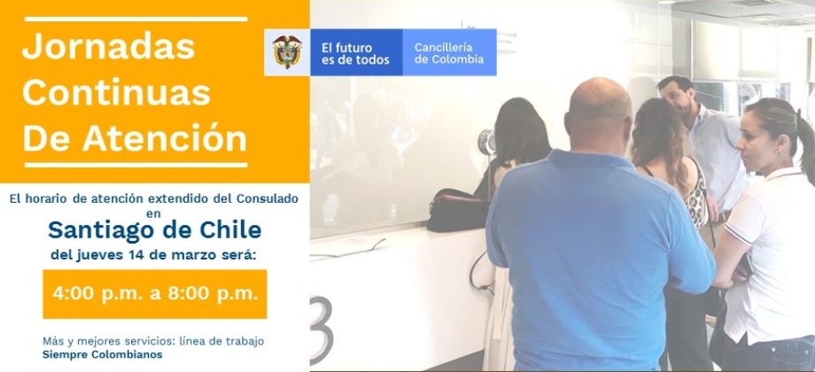Jornada Extendida de Atención en el Consulado de Colombia en Santiago de Chile el 14 de marzo 