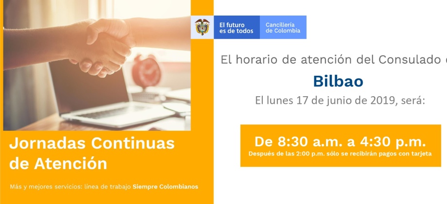 El 17 de junio de 2019 se realizará la Jornada Continua de Atención en el Consulado de Colombia