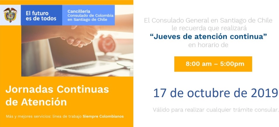 ¡Prográmese! el próximo jueves jornada de atención continua en el Consulado de Colombia en Santiago