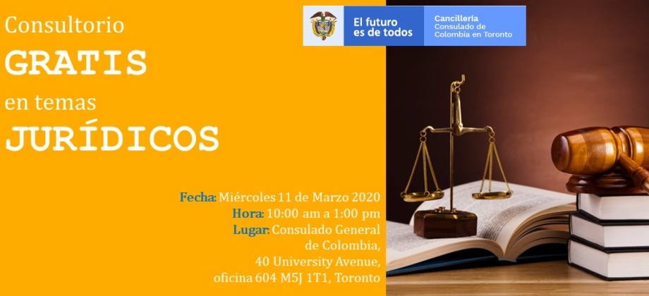 Los connacionales podrán obtener asesoría gratuita en asuntos jurídicos el 11 de marzo en la sede del Consulado de Colombia 