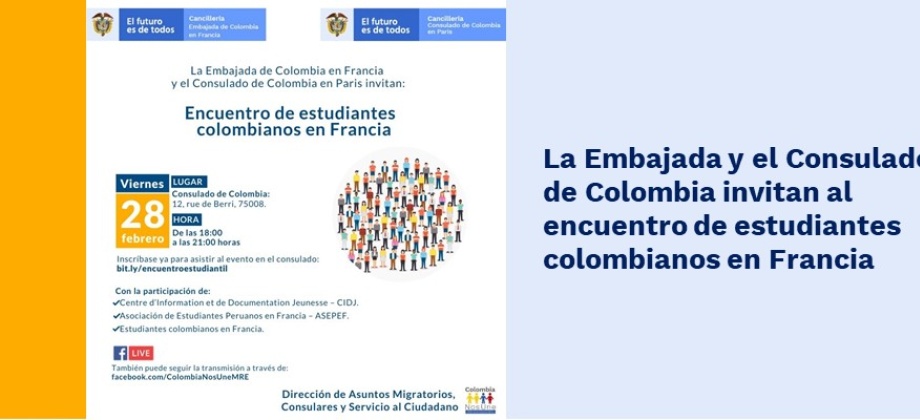 La Embajada y el Consulado de Colombia invitan al encuentro de estudiantes colombianos 