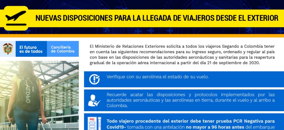 Nuevas disposiciones para los viajes desde y hacia Colombia