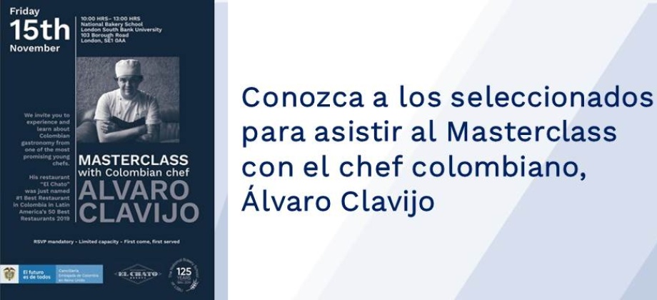 Conozca a los seleccionados para asistir al Masterclass con el chef colombiano, Álvaro Clavijo