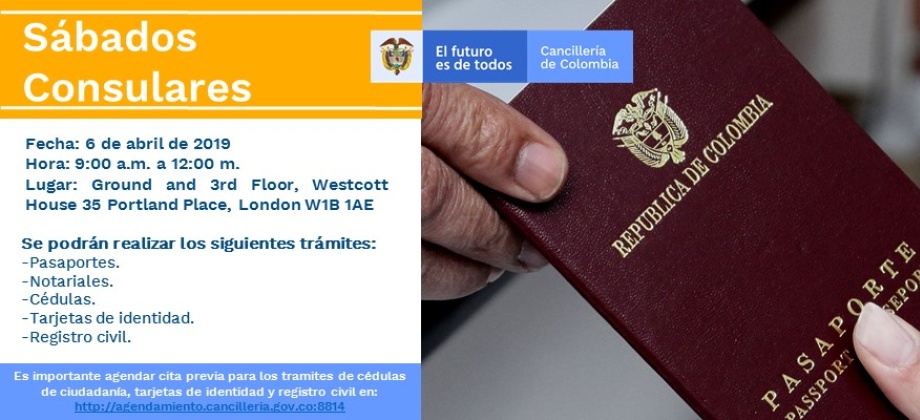 Los connacionales podrán realizar sus trámites en la jornada del Sábado Consular organizada por el Consulado de Colombia en Londres para el 6 de abril 
