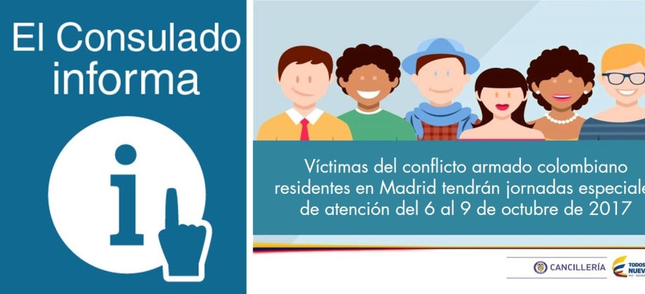 Víctimas del conflicto armado colombiano residentes en Madrid tendrán jornadas especiales de atención del 6 al 9 de octubre de 2017