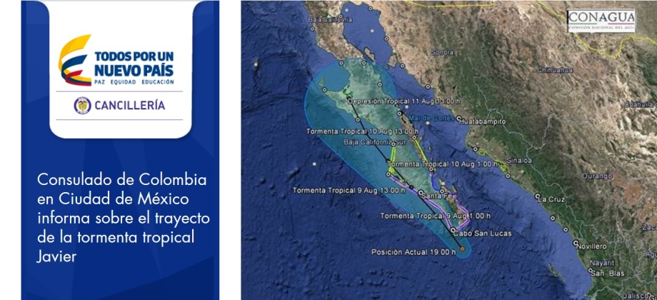 Consulado de Colombia en Ciudad de México informa sobre el trayecto de la tormenta tropical Javier