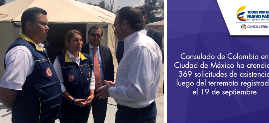 Consulado de Colombia en Ciudad de México ha atendido 369 solicitudes de asistencia luego del terremoto registrado el 19 de septiembre