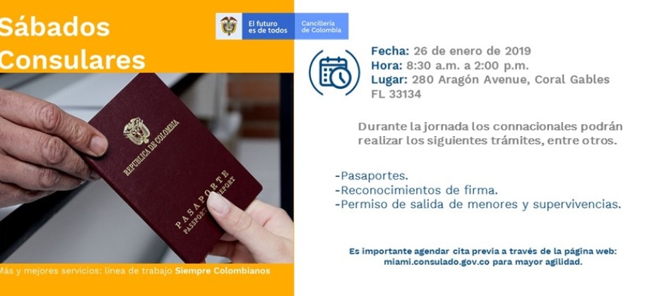  Consulado de Colombia en Miami realizará el Sábado Consular este 26 de enero 
