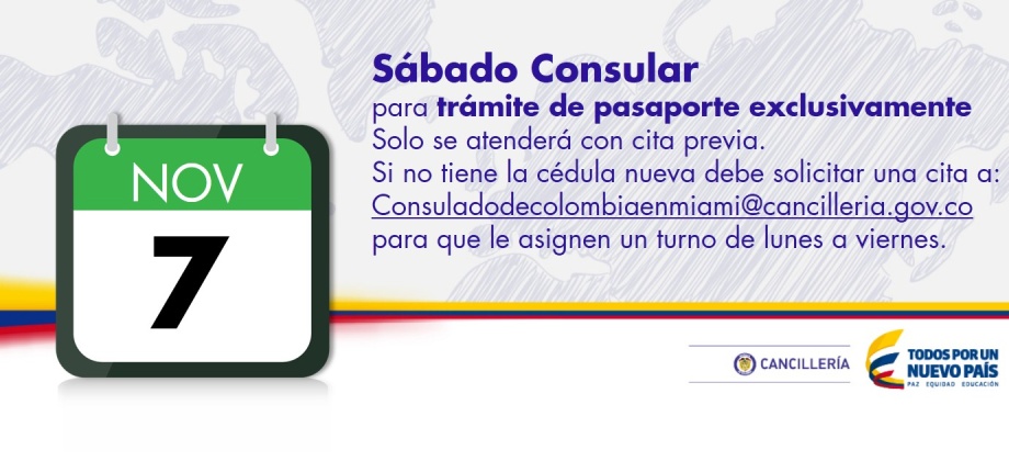 El Consulado de Colombia en Miami realizará un Sábado Consular para trámite de pasaporte exclusivamente el próximo 7 de noviembre