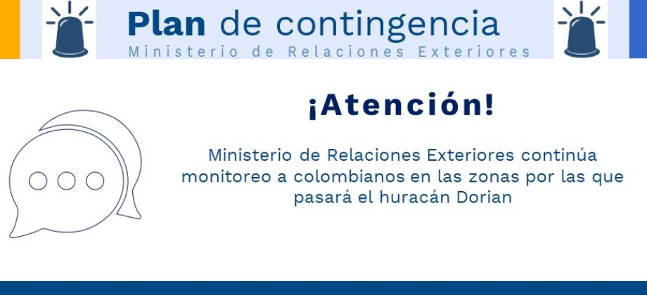 Ministerio de Relaciones Exteriores continúa monitoreo a colombianos en las zonas donde pasará el huracán Dorian