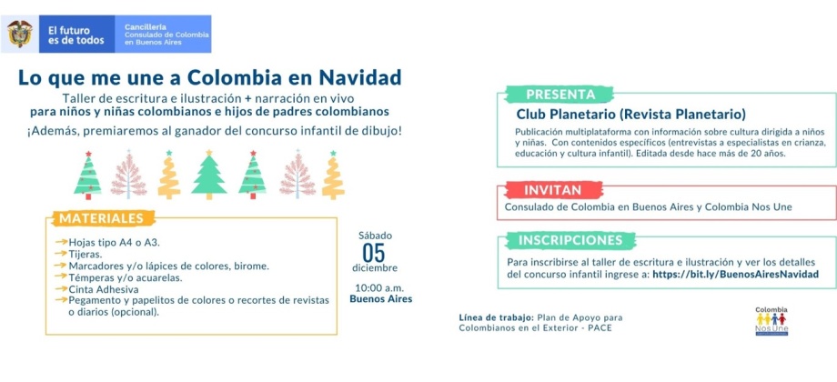 Consulado de Colombia en Buenos Aires invitan al taller Lo que me une a Colombia en Navidad, el 5 de diciembre de 2020