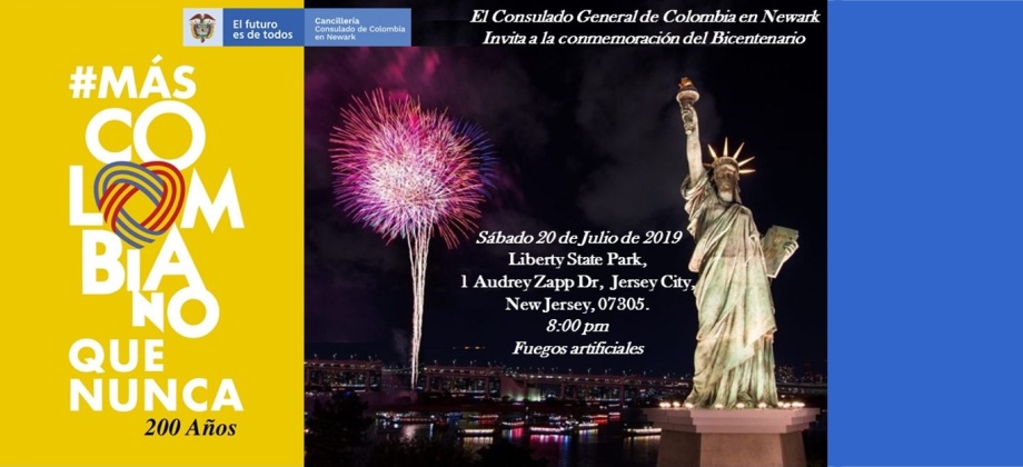 El Consulado en Newark invita a conmemorar el Bicentenario de la Independencia de Colombia en la Estatua de la Libertad, el sábado 20 de julio de 2019 