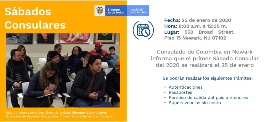 Consulado de Colombia en Newark informa que el primer Sábado Consular del 2020 se realizará el 25 de enero