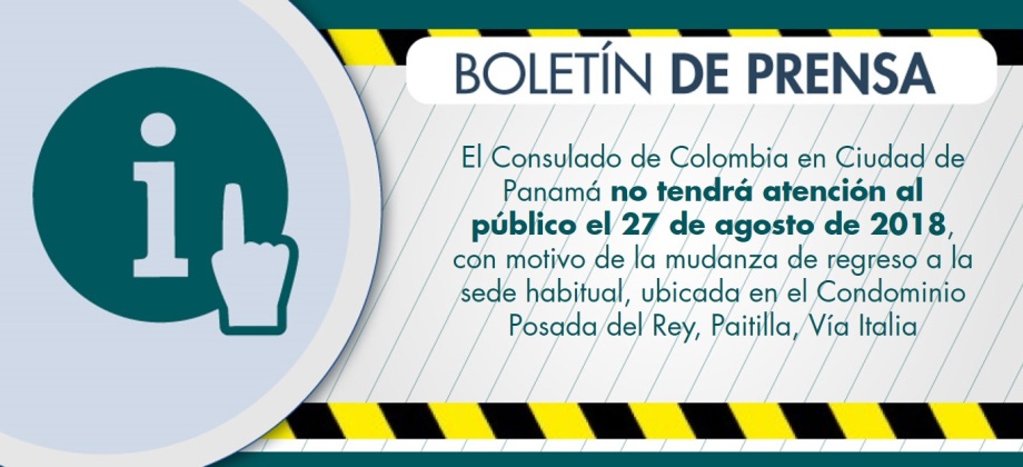El Consulado de Colombia en Ciudad de Panamá no tendrá atención al público el 27 de agosto de 2018