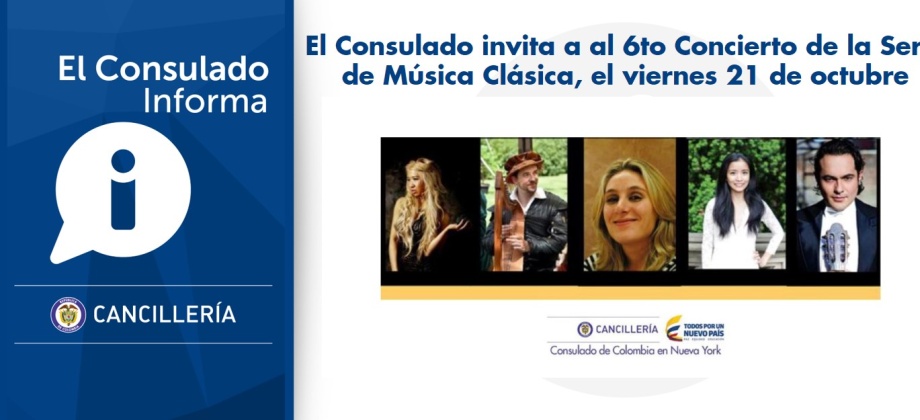 El Consulado invita a al 6to Concierto de la Serie de Música Clásica el viernes 21 de octubre