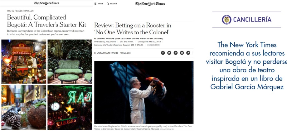 The New York Times recomienda a sus lectores visitar Bogotá y no perderse una obra de teatro inspirada en un libro de Gabriel García Márquez