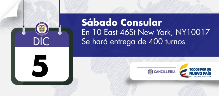 El Consulado de Colombia en Nueva York realizará una jornada de Sábado Consular el próximo 5 de diciembre
