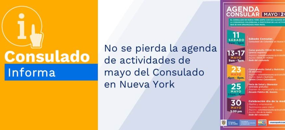 No se pierda la agenda de actividades de mayo del Consulado de Colombia en Nueva York