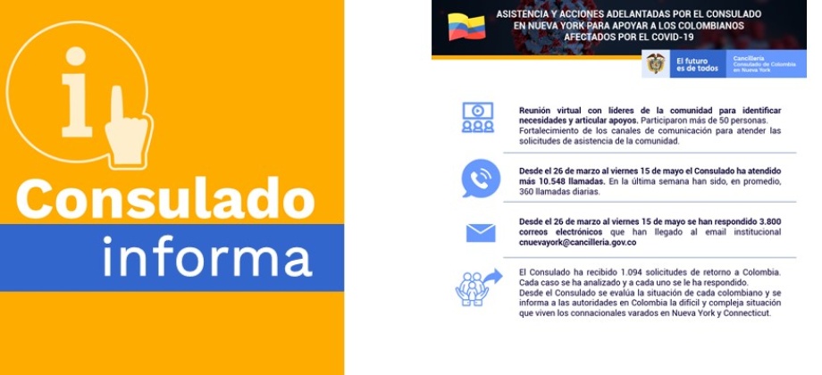 Conozca las acciones y los tipos de asistencia que ha venido brindando el Consulado en Nueva York a la comunidad afectada por el COVID-19