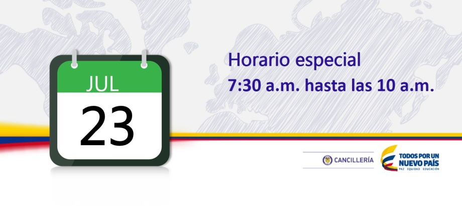 Consulado de Colombia en Panamá, Horario especial de atención para el jueves 23 de julio