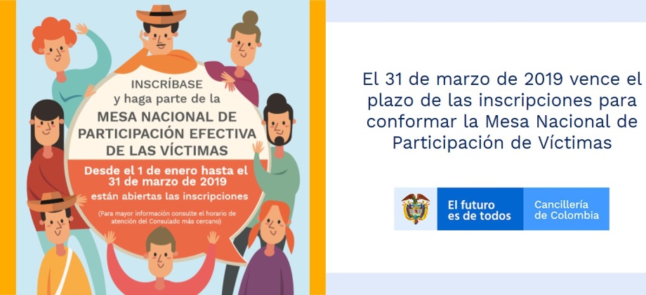 El 31 de marzo de 2019 vence el plazo de las inscripciones para conformar la Mesa Nacional de Participación de Víctimas