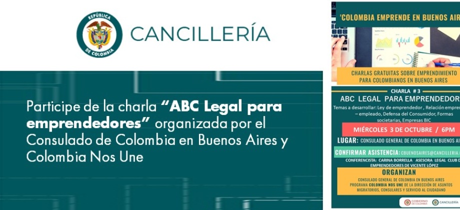 Charla “ABC Legal para emprendedores” organizada por el Consulado de Colombia en Buenos Aires y Colombia Nos Une
