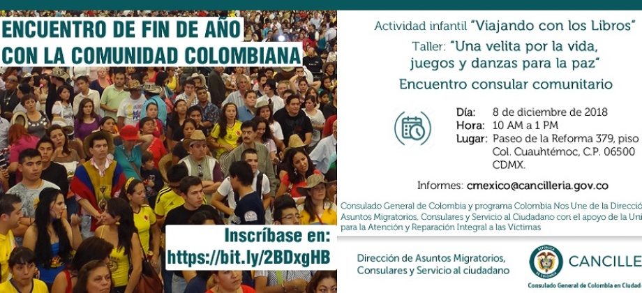 Consulado de Colombia en México invita a los connacionales a que participen este sábado 8 de diciembre 