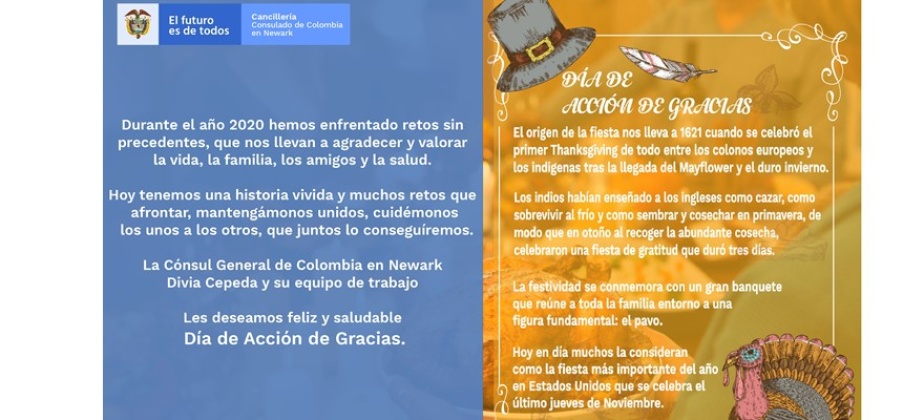 La Cónsul de Colombia Divia Cepeda y su equipo de trabajo les desea feliz Día de Acción de Gracias