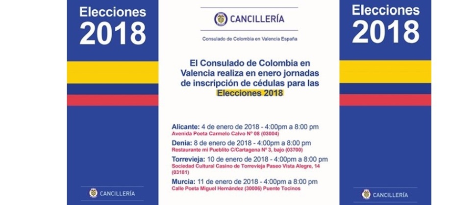 El Consulado de Colombia en Valencia realiza en enero jornadas de inscripción de cédulas para las Elecciones 