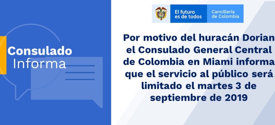 El 3 de septiembre de 2019, el Consulado de Colombia en Miami solo atenderá casos de emergencia 