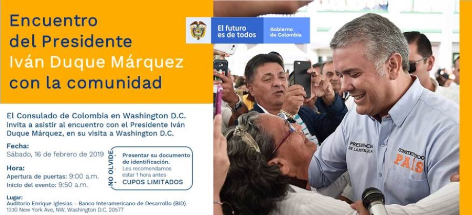Presidente Iván Duque Márquez participará en un encuentro con la comunidad colombiana en Washington
