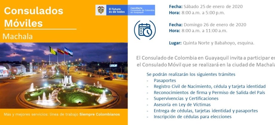 Cancillería realizará Consulado Móvil en Machala, el próximo sábado 25 y domingo 26 de enero
