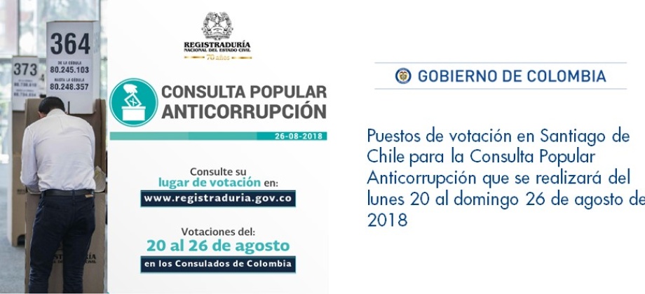 Los Puestos de votación en Santiago de Chile para la Consulta Popular Anticorrupción que se realizará del lunes 20 al domingo 26 de agosto 