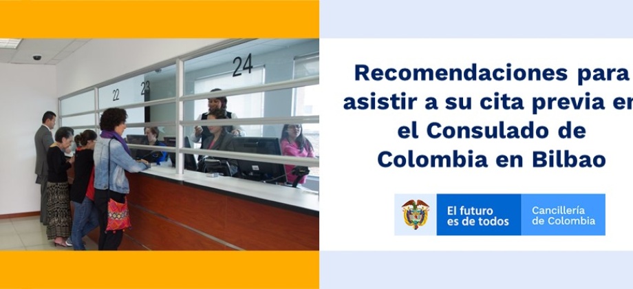 Recomendaciones para asistir a su cita previa en el Consulado de Colombia en Bilbao en 2020